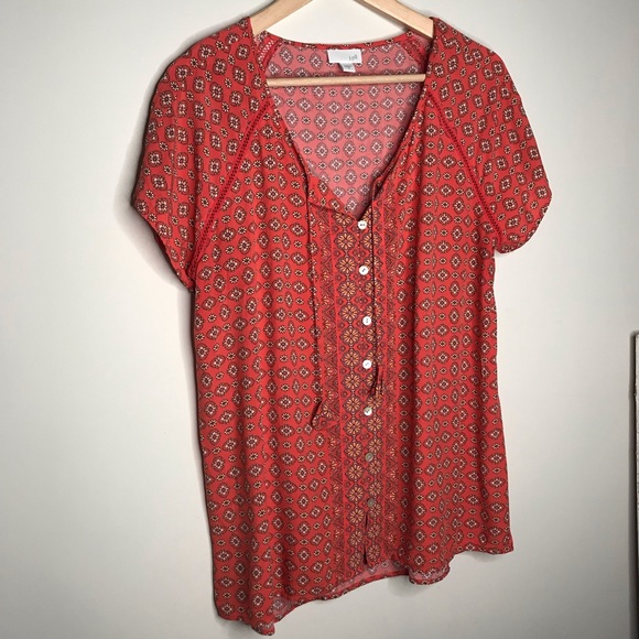 J. Jill Tops - J.Jill Boho Style Print Tassel Tie Blouse M